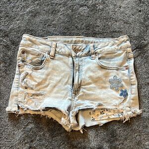 American Eagle Outfitters Blue Distressed Jean Shorts